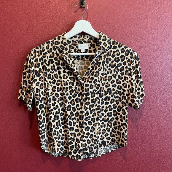 Brixton Leopard Print Cropped Button-Down Shirt; Size S - Picture 1 of 5